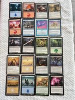 Full layout of 20 cards on cloth background