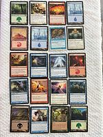 Full layout of all Magic cards on towel