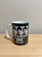 Front view showing text and Spock images