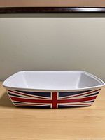 Top angled view of Union Jack ceramic baking dish