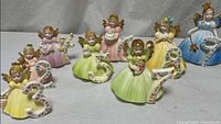 Full group of eight Josef Originals Birthday Girl figurines numbered 2-9