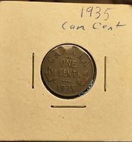 Reverse showing CANADA ONE CENT 1935 design within flip