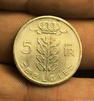 Obverse showing crowned oak branch, denomination, legend BELGIE