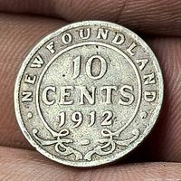 Reverse of coin showing NEWFOUNDLAND 10 CENTS 1912