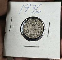 Reverse of 1936 Canadian 10-cent coin showing denomination, wreath, crown and date within 2×2 flip