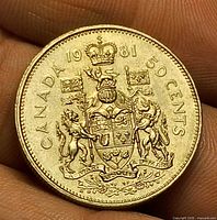 Reverse of 1981 Canada 50-cent coin showing Canadian coat of arms