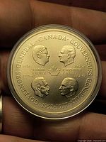 Reverse showing four Governors General portraits, dates and maple leaf