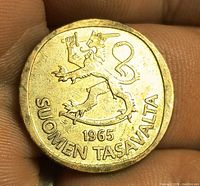 Obverse showing heraldic lion, date 1965 and legend "Suomen Tasavalta"