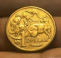 Reverse showing five kangaroos and denomination