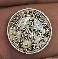 Reverse showing NEWFOUNDLAND 5 CENTS 1912 legend