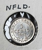 Reverse of 1942 Newfoundland 5 cent coin showing date and denomination