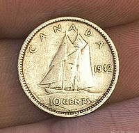 Reverse showing Bluenose schooner, date 1942, denomination