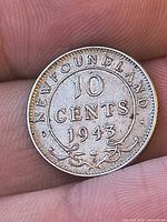 Reverse side NEWFOUNDLAND 10 CENTS 1943 with scroll design