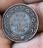 Reverse side showing date 1916 and ONE CENT CANADA legend