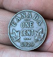 Reverse side showing CANADA ONE CENT 1929 and maple leaves