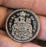 Reverse side showing CANADA 1968 50 CENTS with Coat of Arms