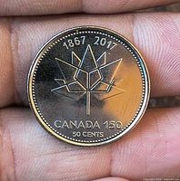 Reverse showing stylized maple leaf, dates 1867-2017, denomination