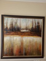 Full view of framed square acrylic painting on wall
