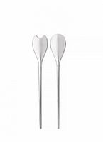 Front view of both salad servers showing spoon and fork heads and full handles