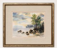 Full view of framed watercolour landscape