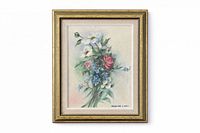 Framed floral oil painting front view
