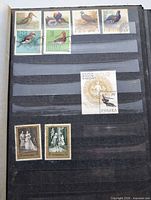album page with Polish bird stamps and commemoratives