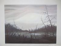 Full view of the unframed print showing landscape art and white margins