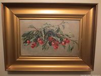 Frontal view of framed painting showing still life subject and frame