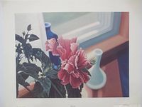 Full view of the unframed print showing hibiscus and vases image with white border