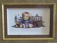 Front close-up of painting showing teddy bear scene and artist signature