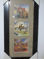 Full view of framed triptych showing frame, mats and arrangement