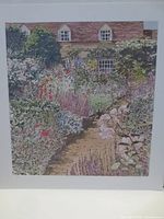 Full view of the unframed print showing garden and cottage scene