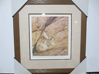 Full view of framed print showing mats and wood frame