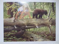 Full view of unframed print showing artwork with girl and bear cubs