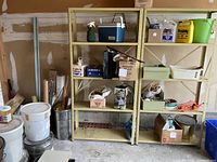 Front view of entire metal shelving unit
