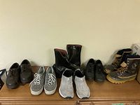 All six pairs lined on dresser