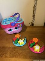 Basket with plates and food shapes arranged
