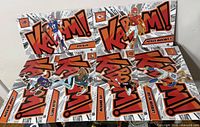 All six oversized Kaboom cards laid out together