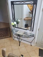 Console table and mirror showing design, materials and condition