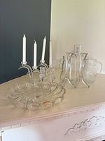 Group shot of serving bowl, pitchers and candle holders