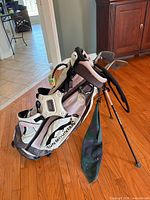 Full view of Sun Mountain stand bag with clubs and towel