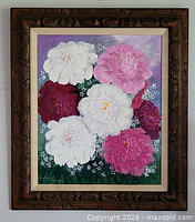 Framed floral oil painting front view