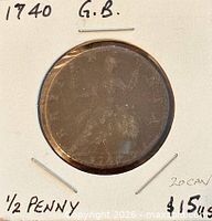 Obverse view of the 1740 half penny in flip