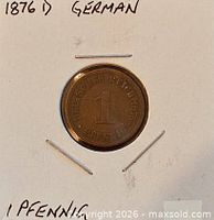 Obverse view of 1876 1 Pfennig coin in holder