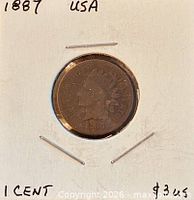 Obverse view of 1887 Indian Head One Cent in holder