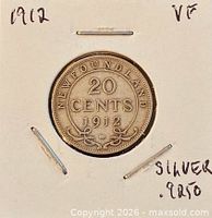 Reverse showing NEWFOUNDLAND 20 CENTS 1912 legend