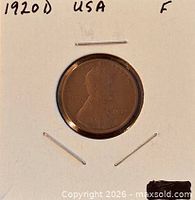 Obverse view of 1920-D Lincoln Wheat Cent in holder