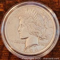 Obverse of 1922 Peace Dollar showing Liberty head and date