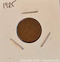 Obverse of 1925 Netherlands 1 cent coin in 2x2 holder
