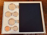 Closed presentation case with six encapsulated coins